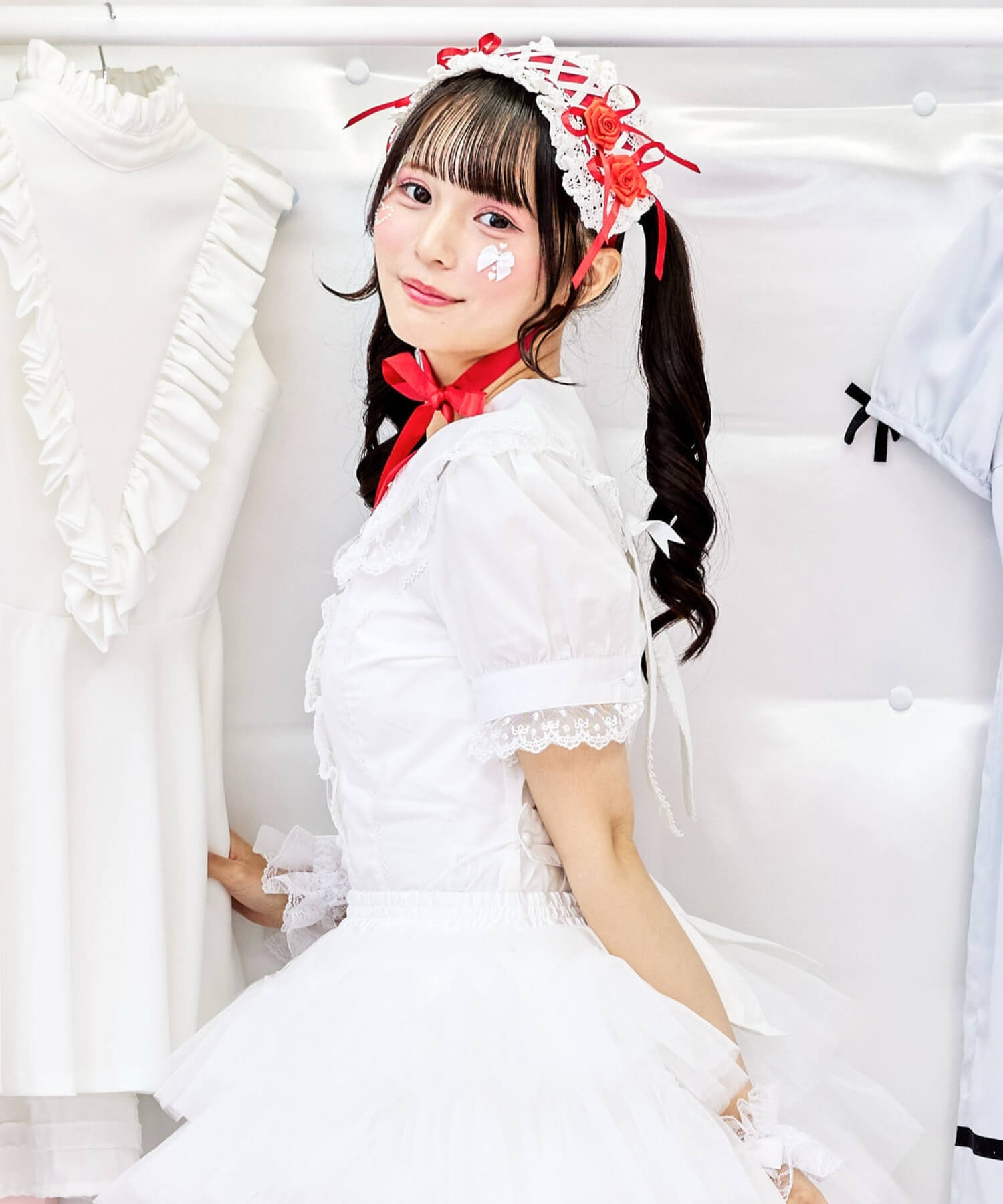 Bunny ear dot lace frill blouse