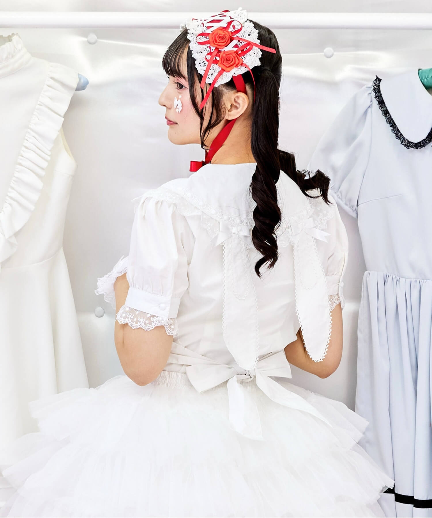 Bunny ear dot lace frill blouse
