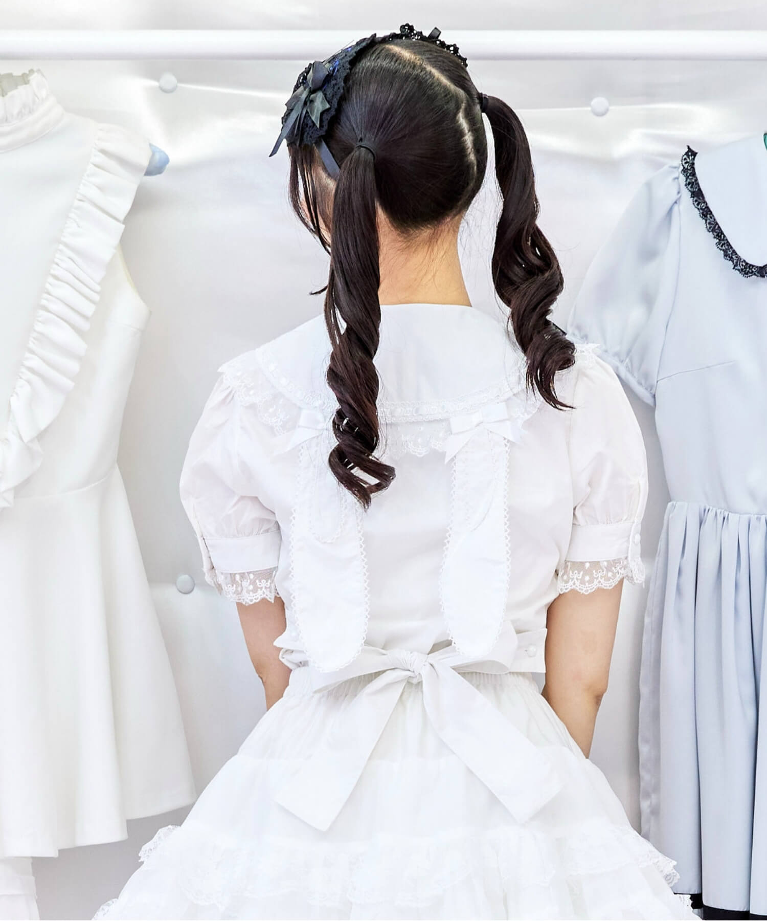 Bunny ear dot lace frill blouse