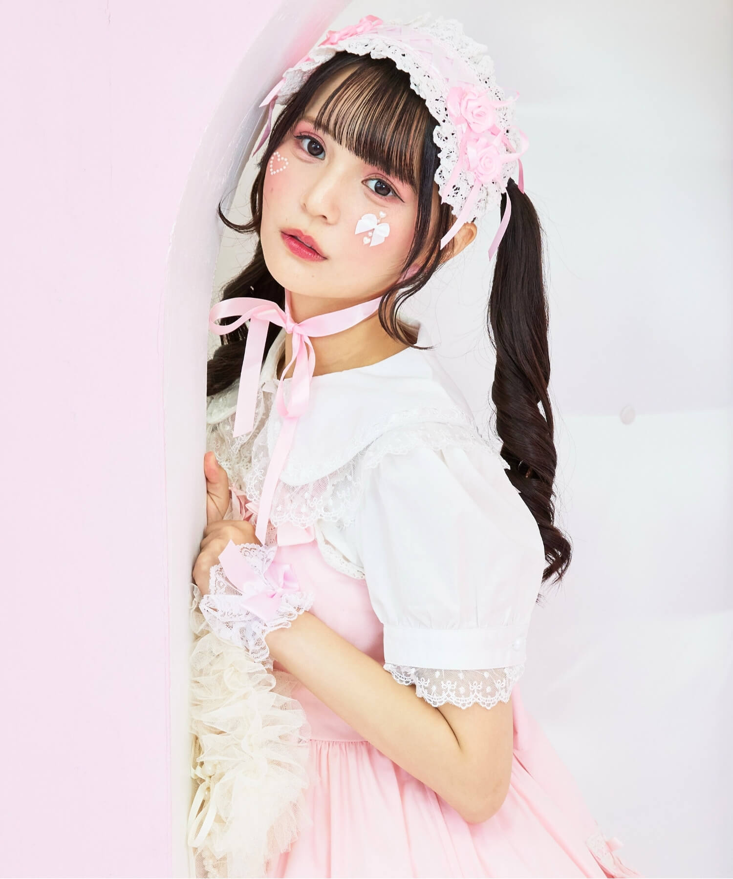 Bunny ear dot lace frill blouse