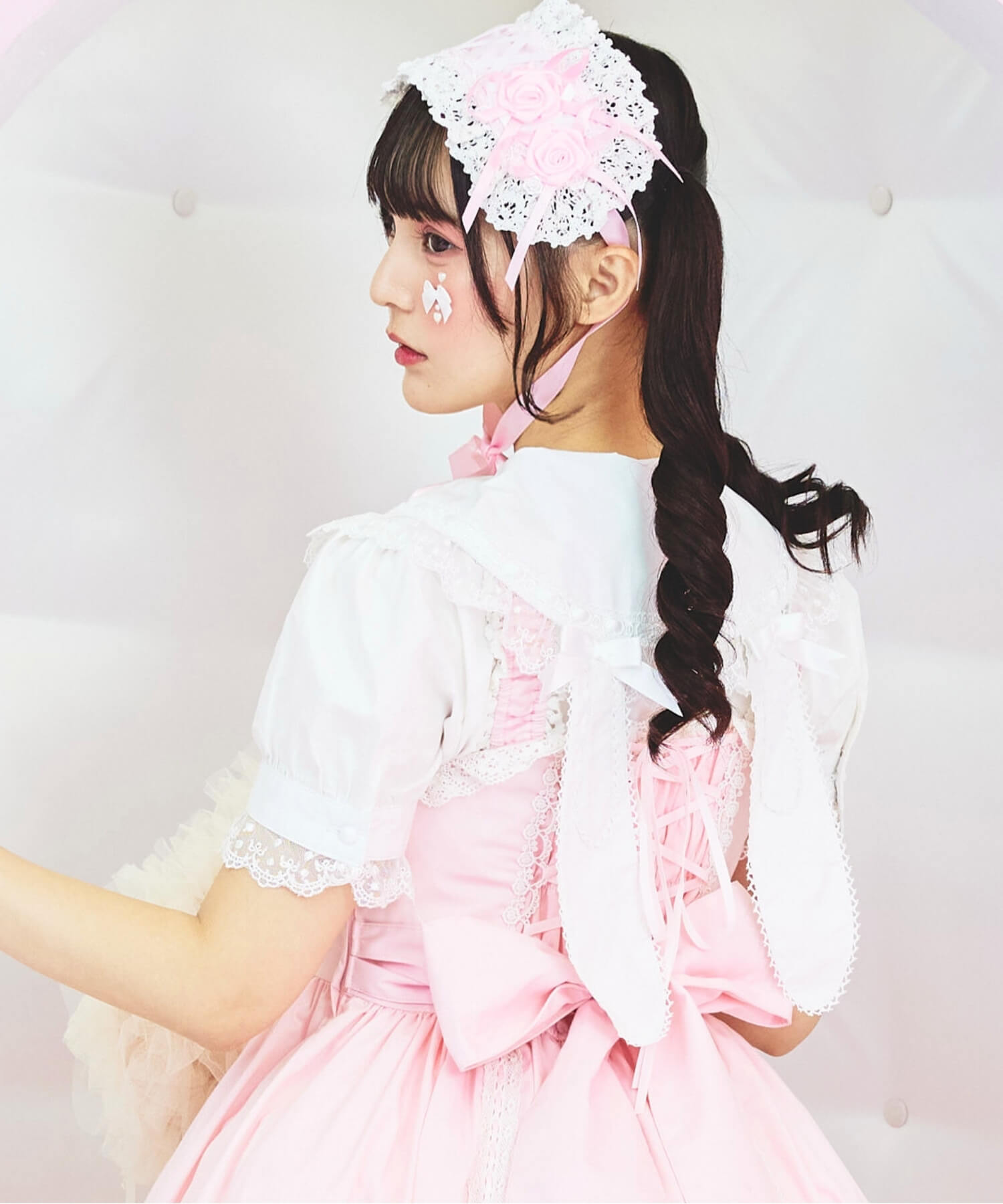 Bunny ear dot lace frill blouse