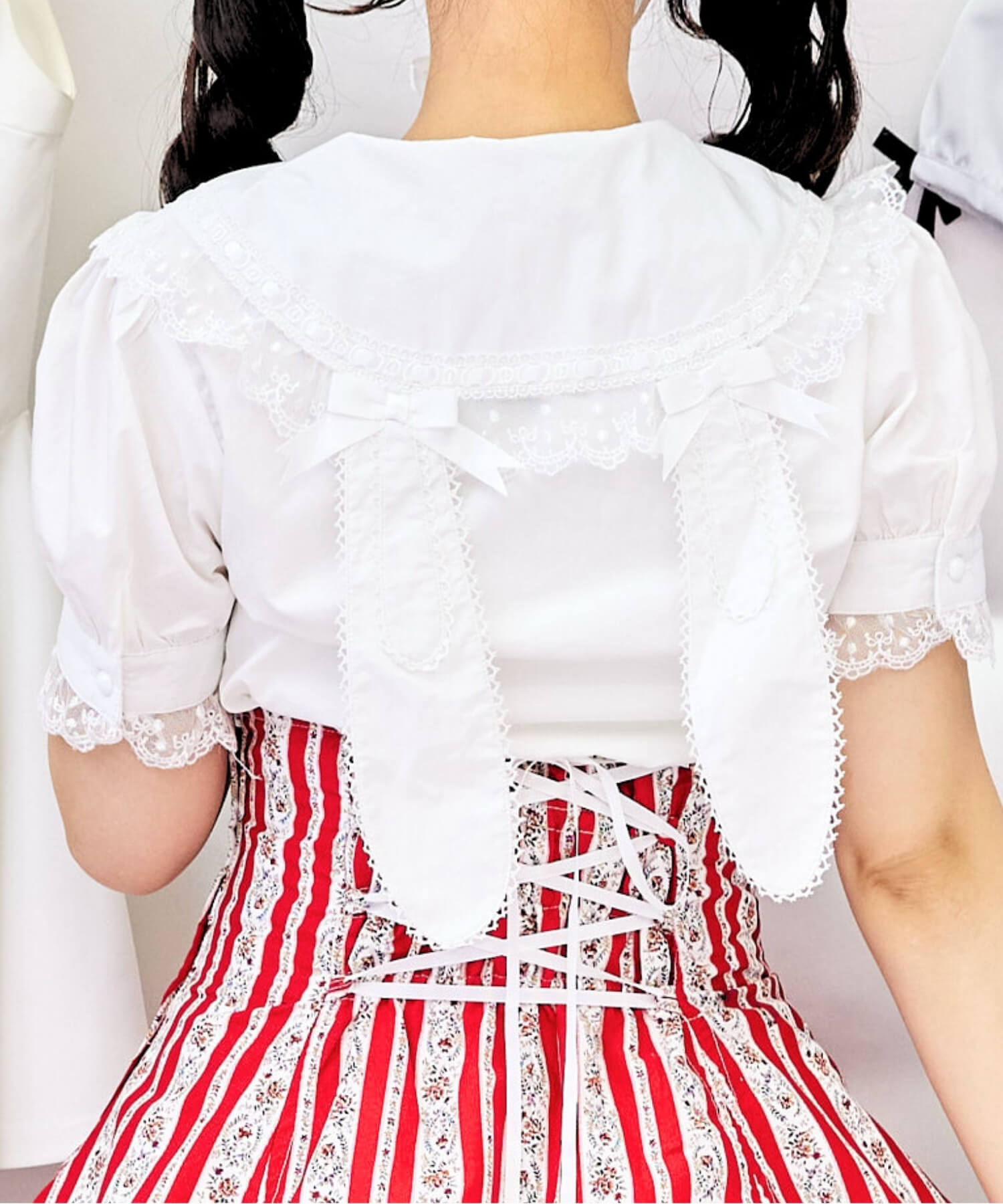 Bunny ear dot lace frill blouse