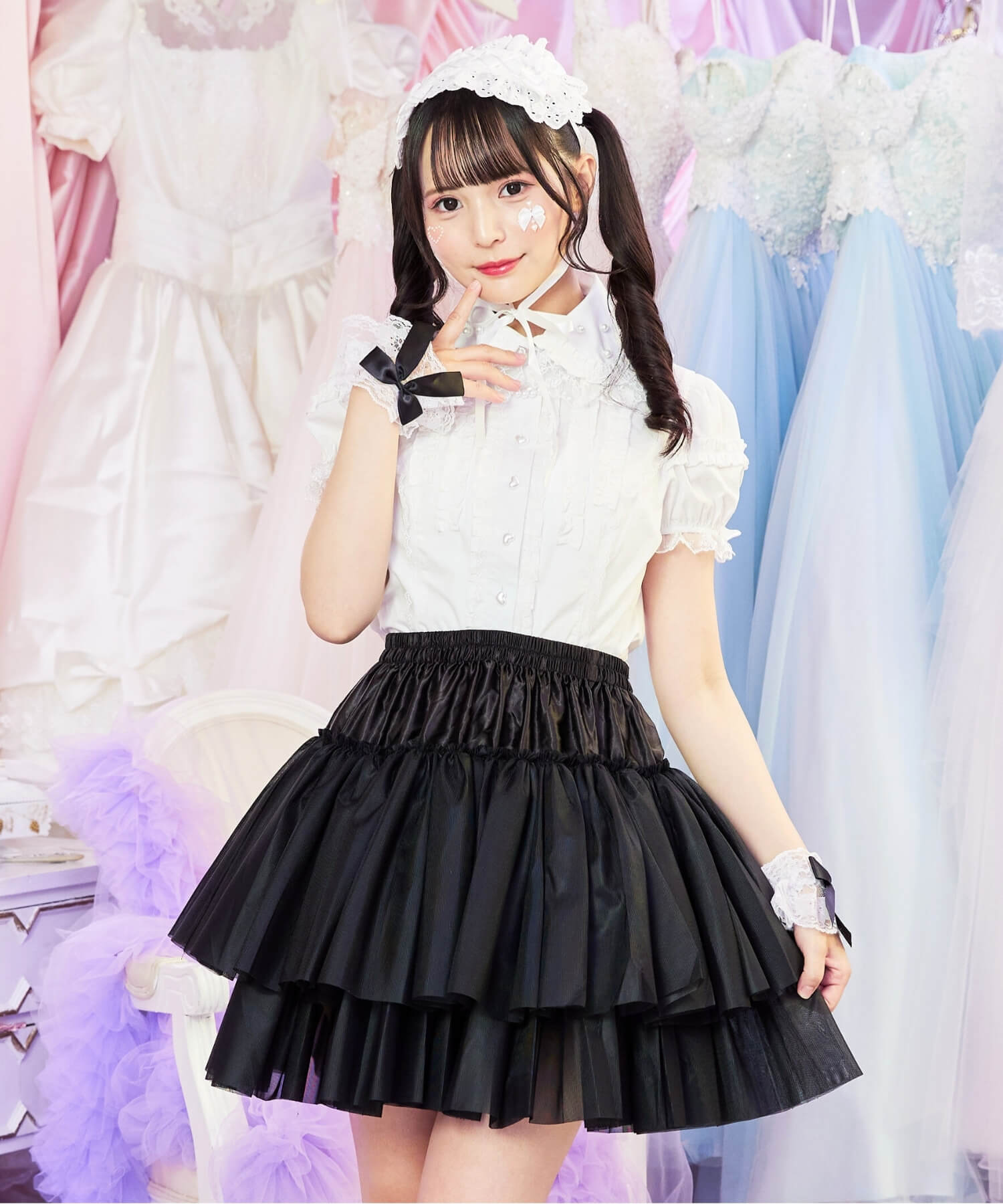 Two-tiered ruffled hard tulle panniers