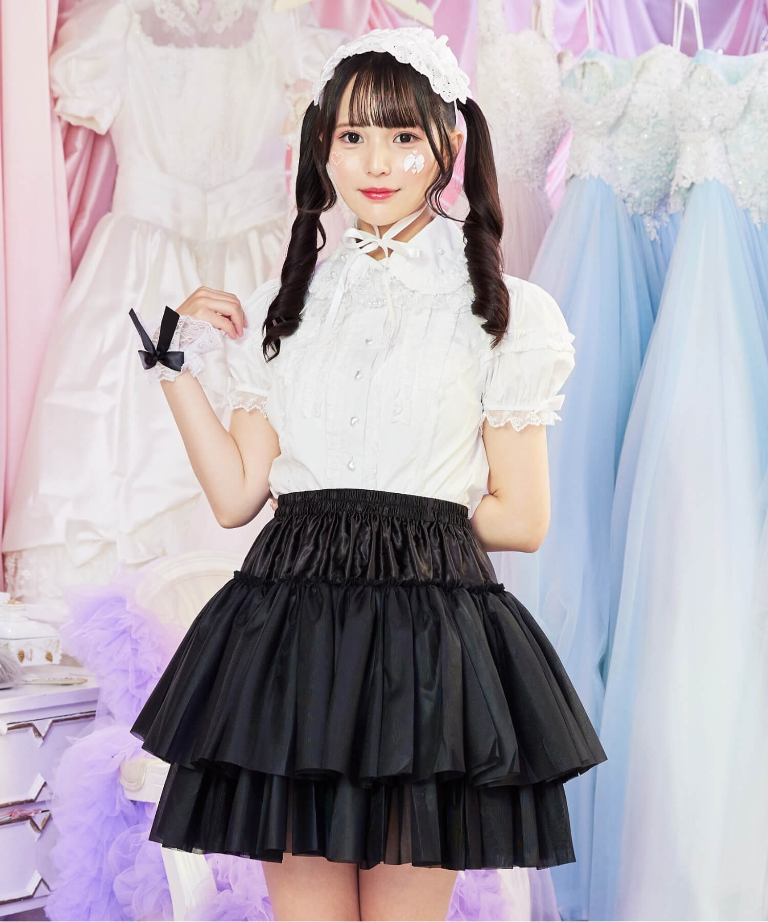 Two-tiered ruffled hard tulle panniers