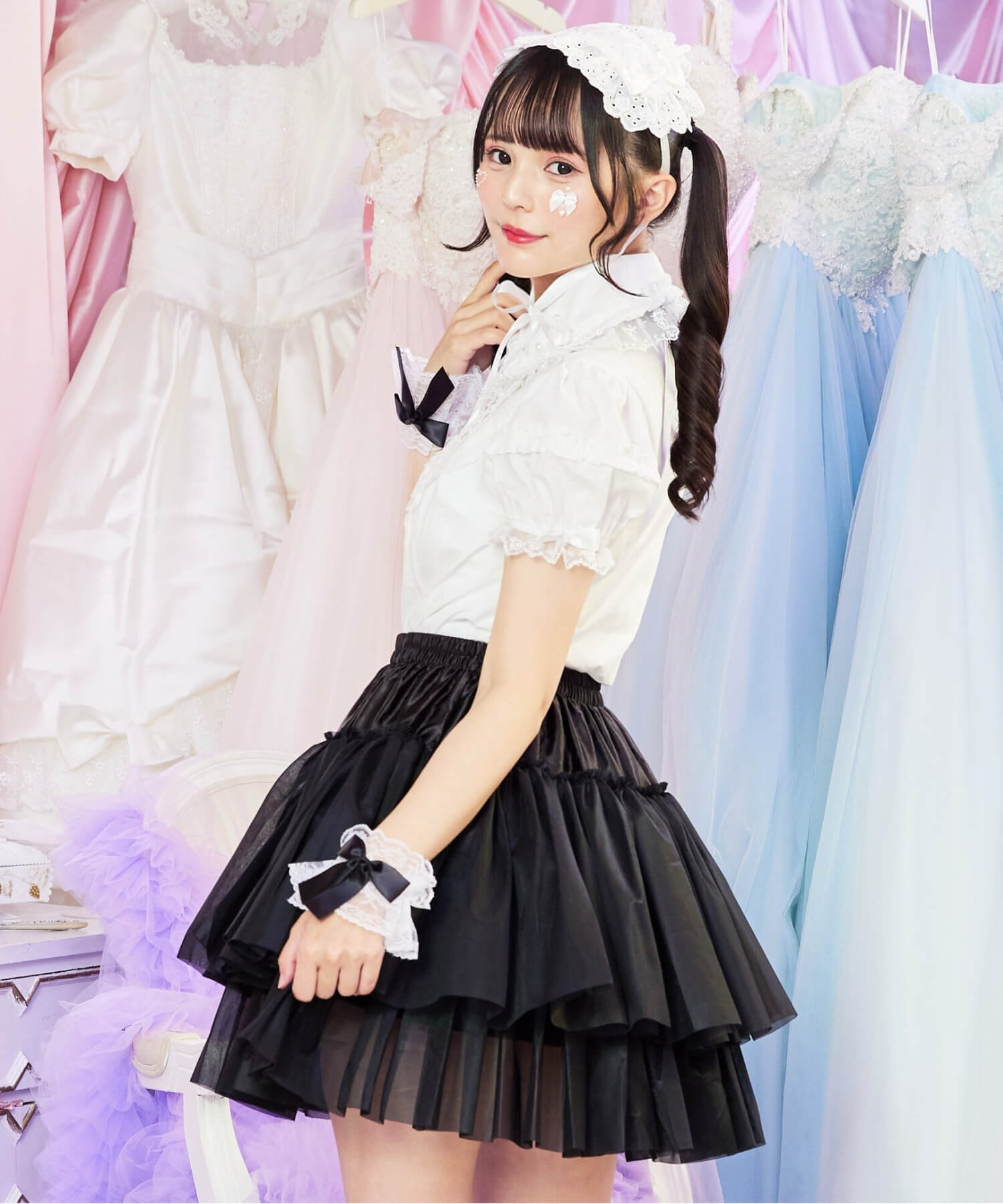 Two-tiered ruffled hard tulle panniers