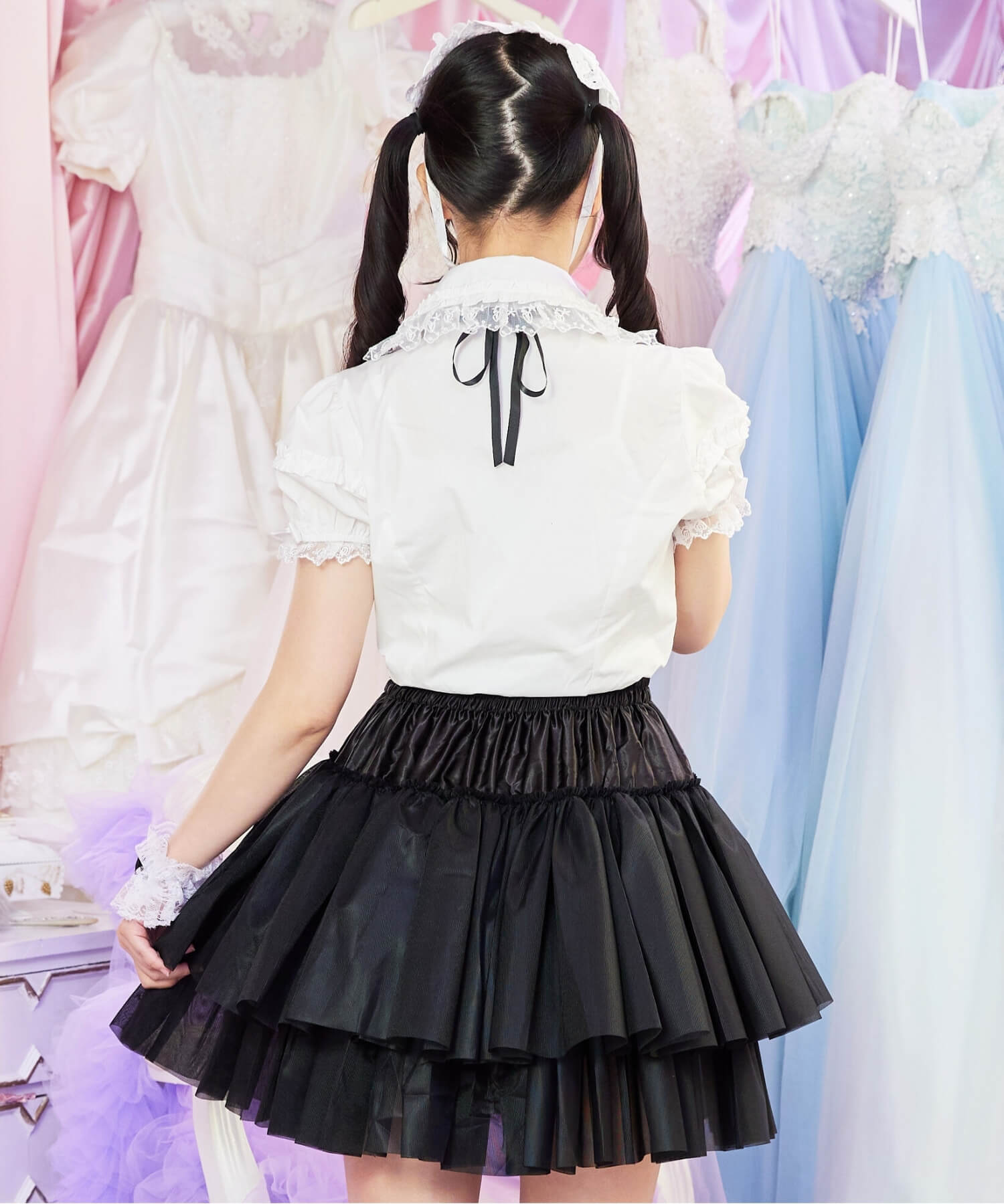 Two-tiered ruffled hard tulle panniers
