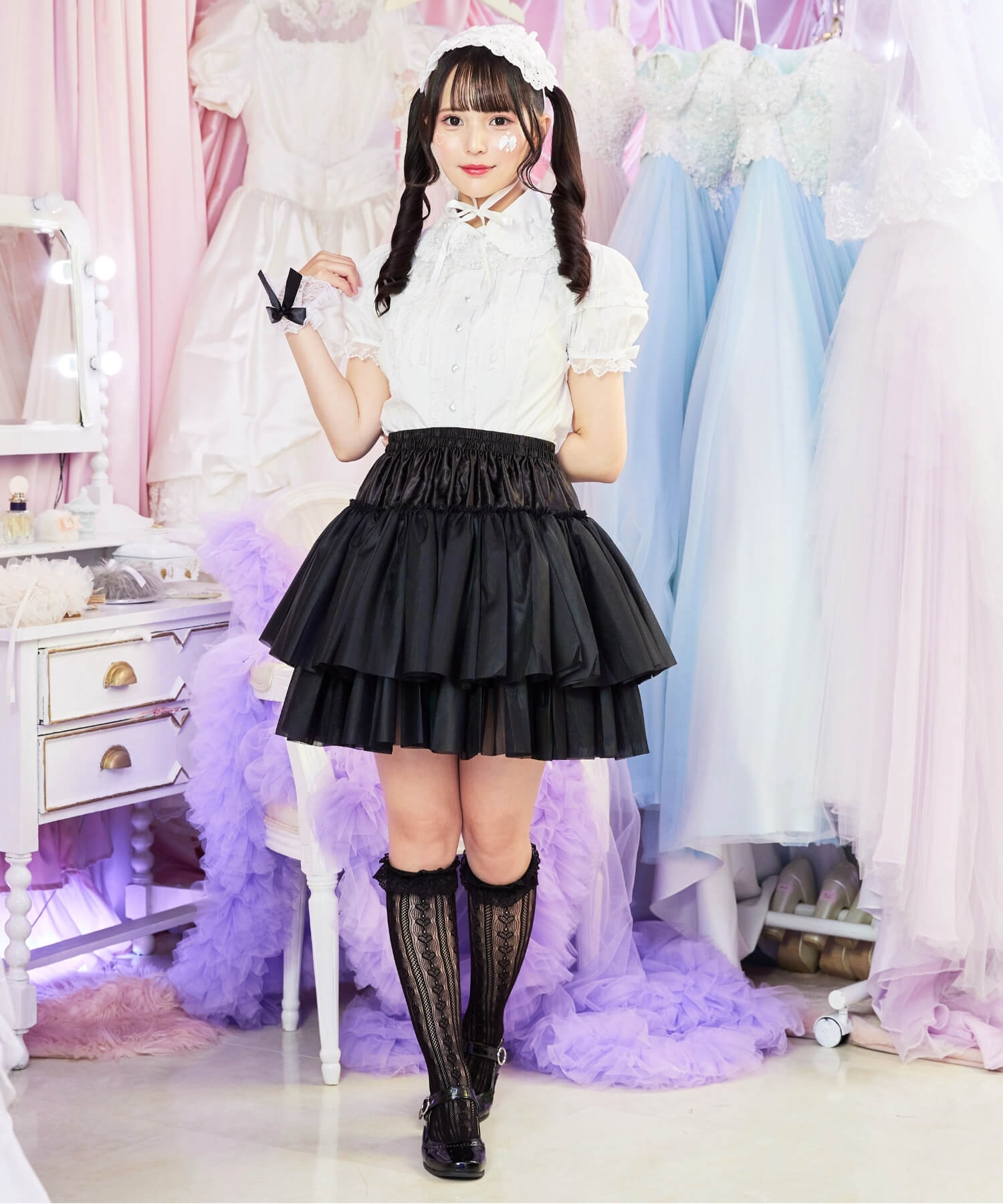 Two-tiered ruffled hard tulle panniers