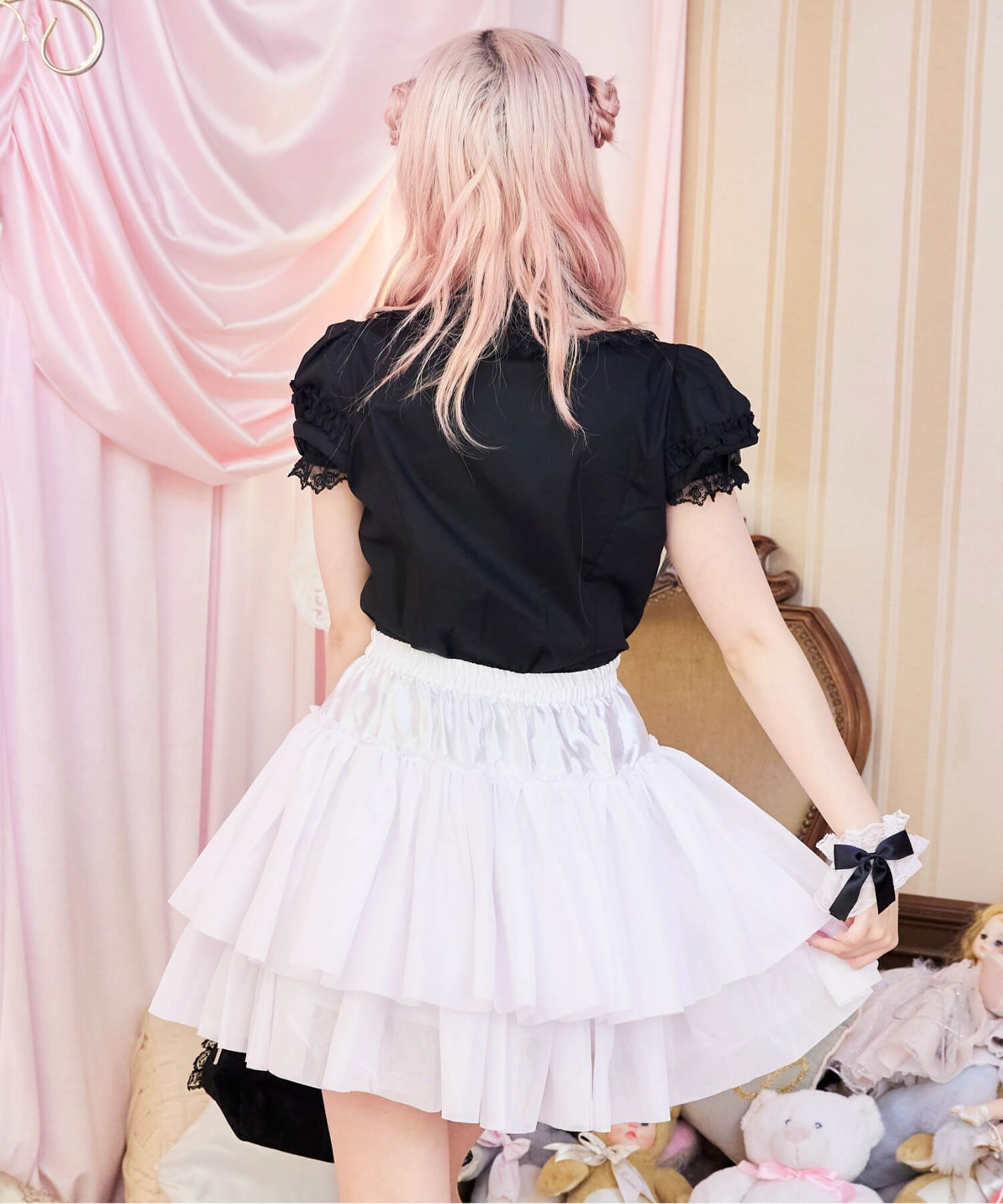 Two-tiered ruffled hard tulle panniers
