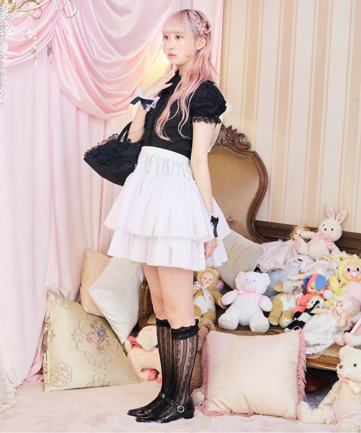 Two-tiered ruffled hard tulle panniers