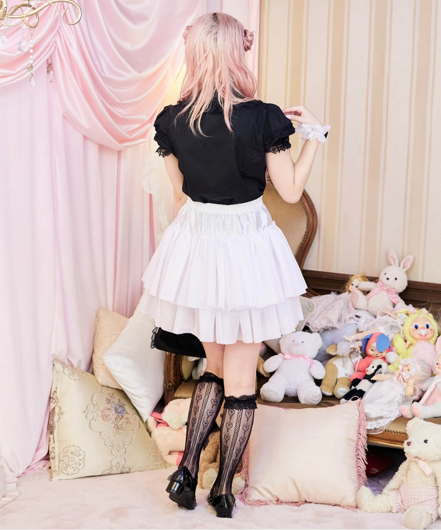 Two-tiered ruffled hard tulle panniers