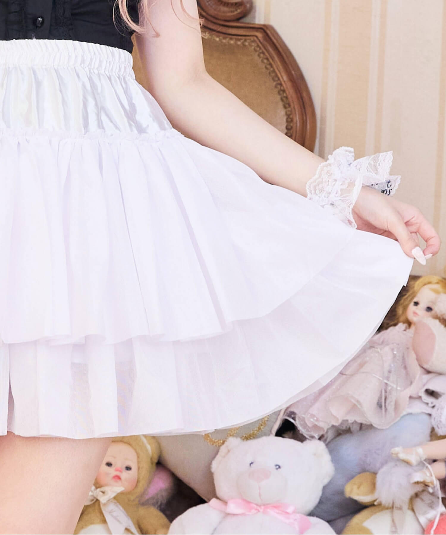 Two-tiered ruffled hard tulle panniers
