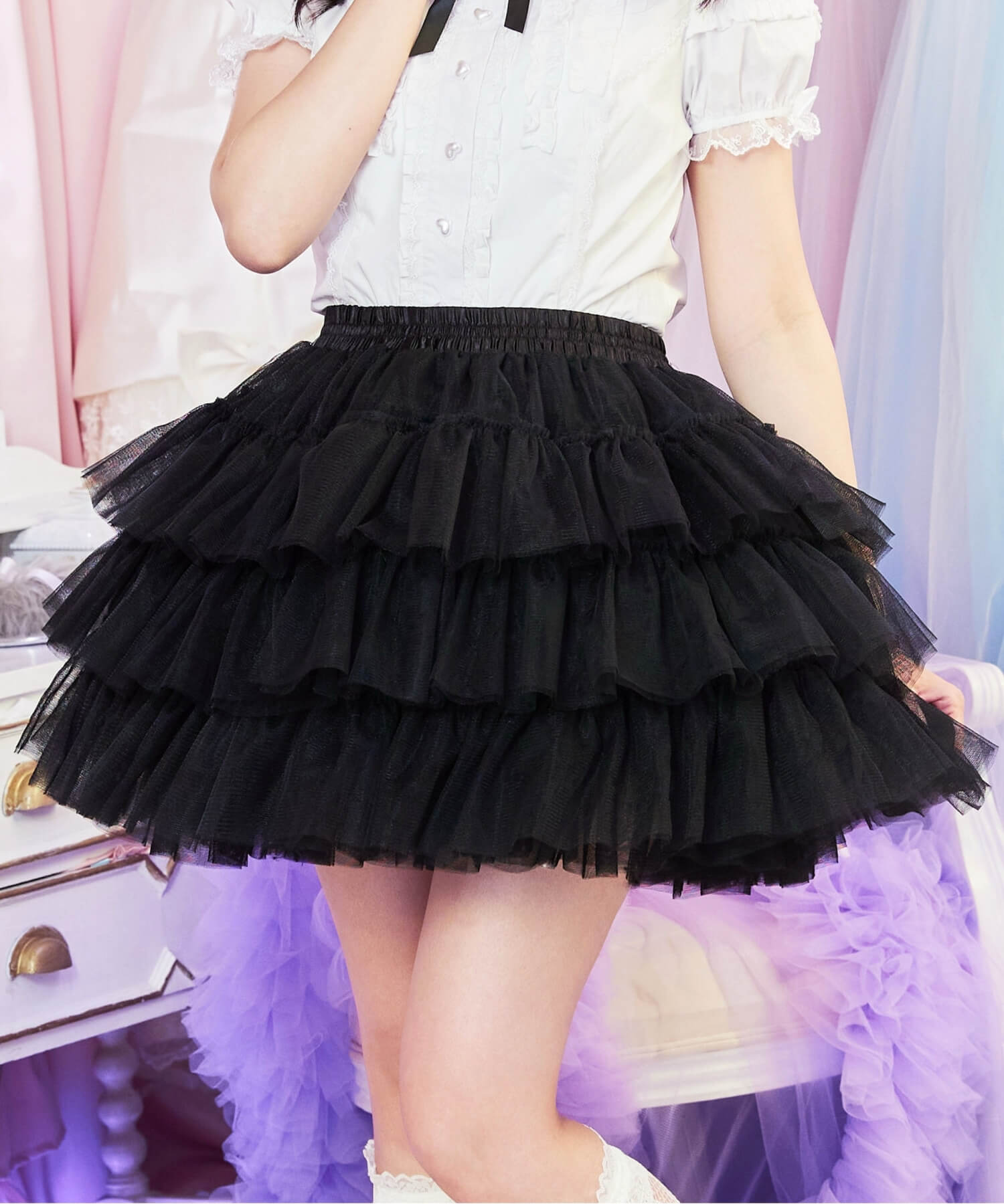 3-tiered ruffled layered tulle pannier