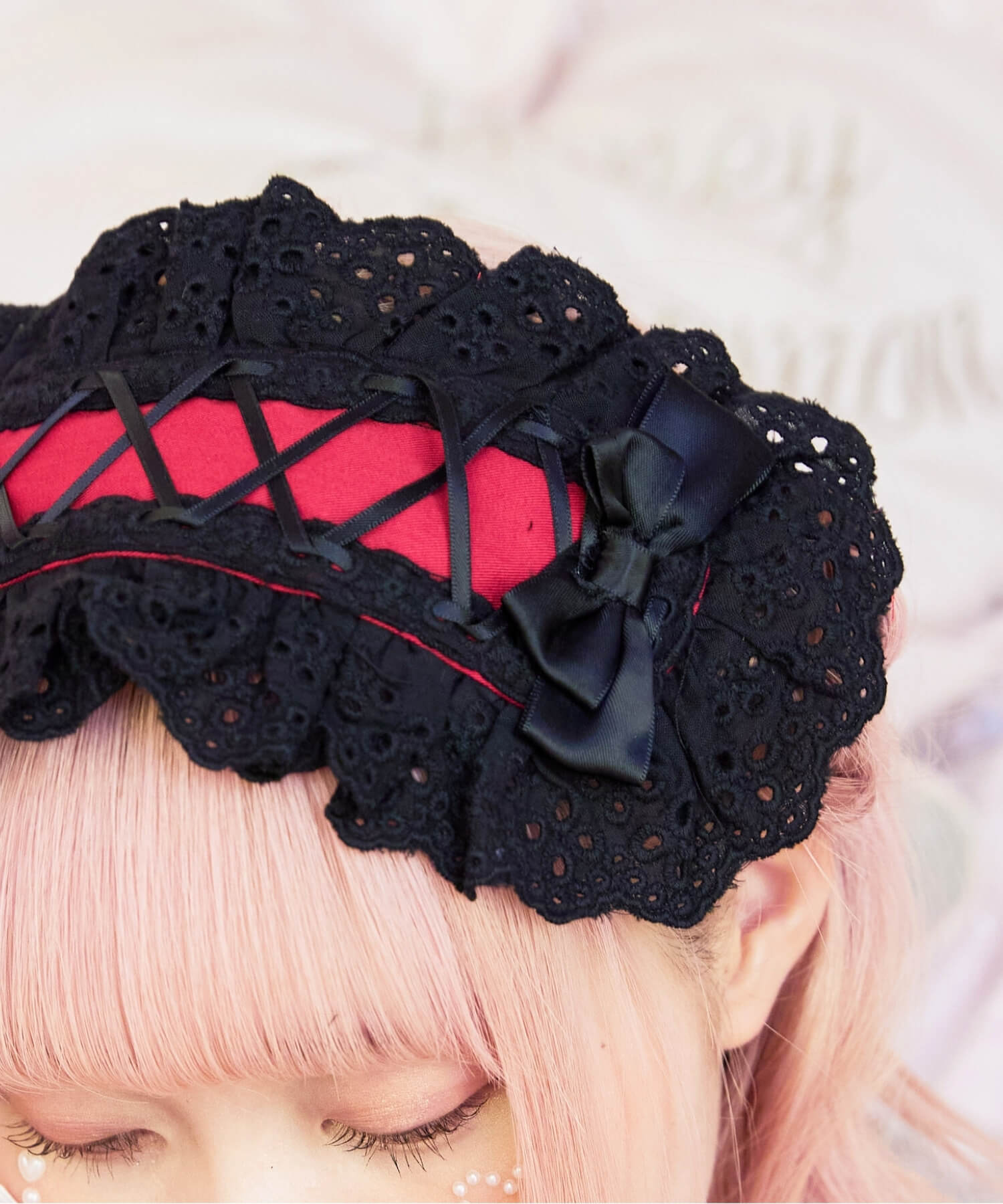 Cut lace ribbon headdress