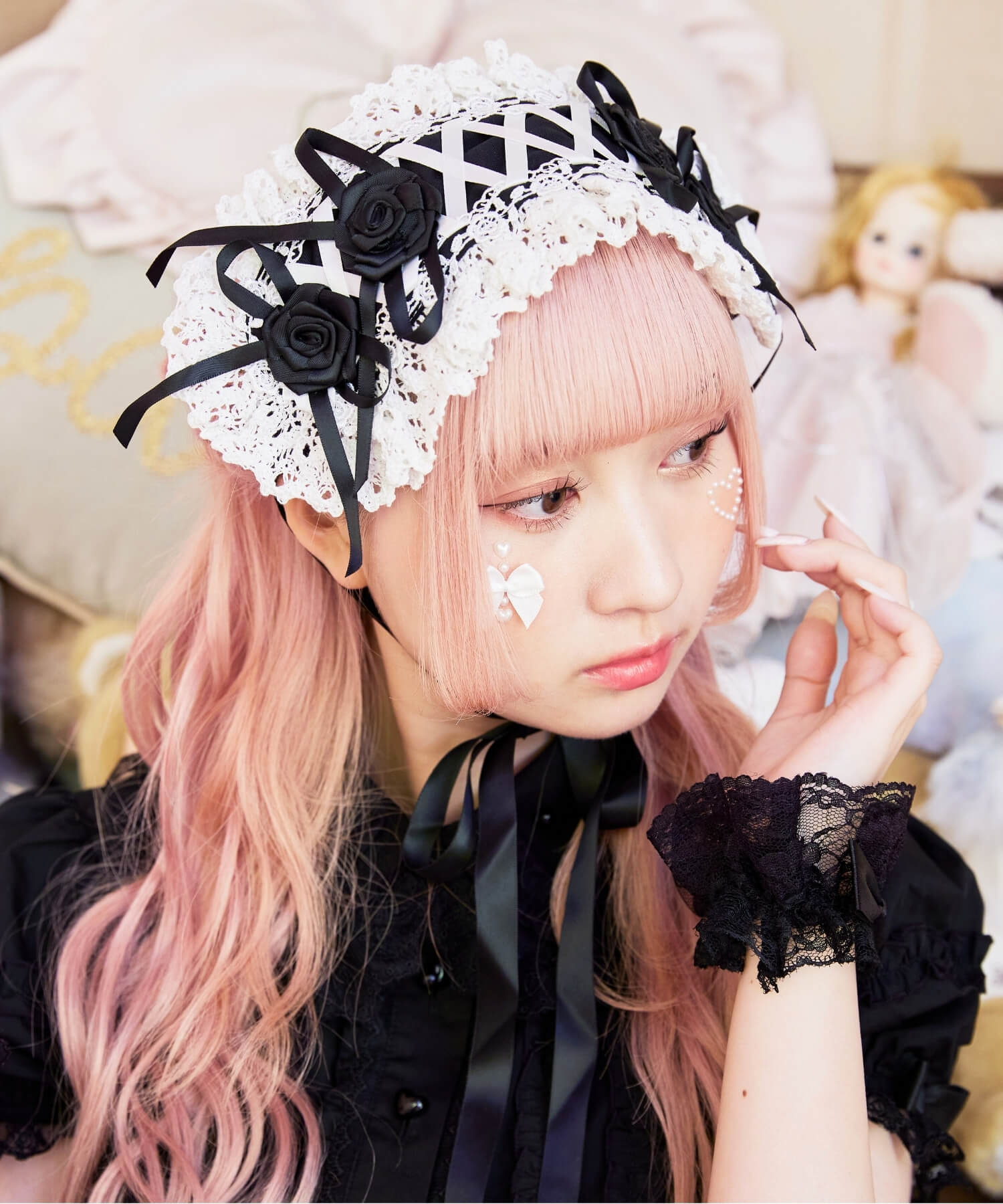Lace-up double rose head dress