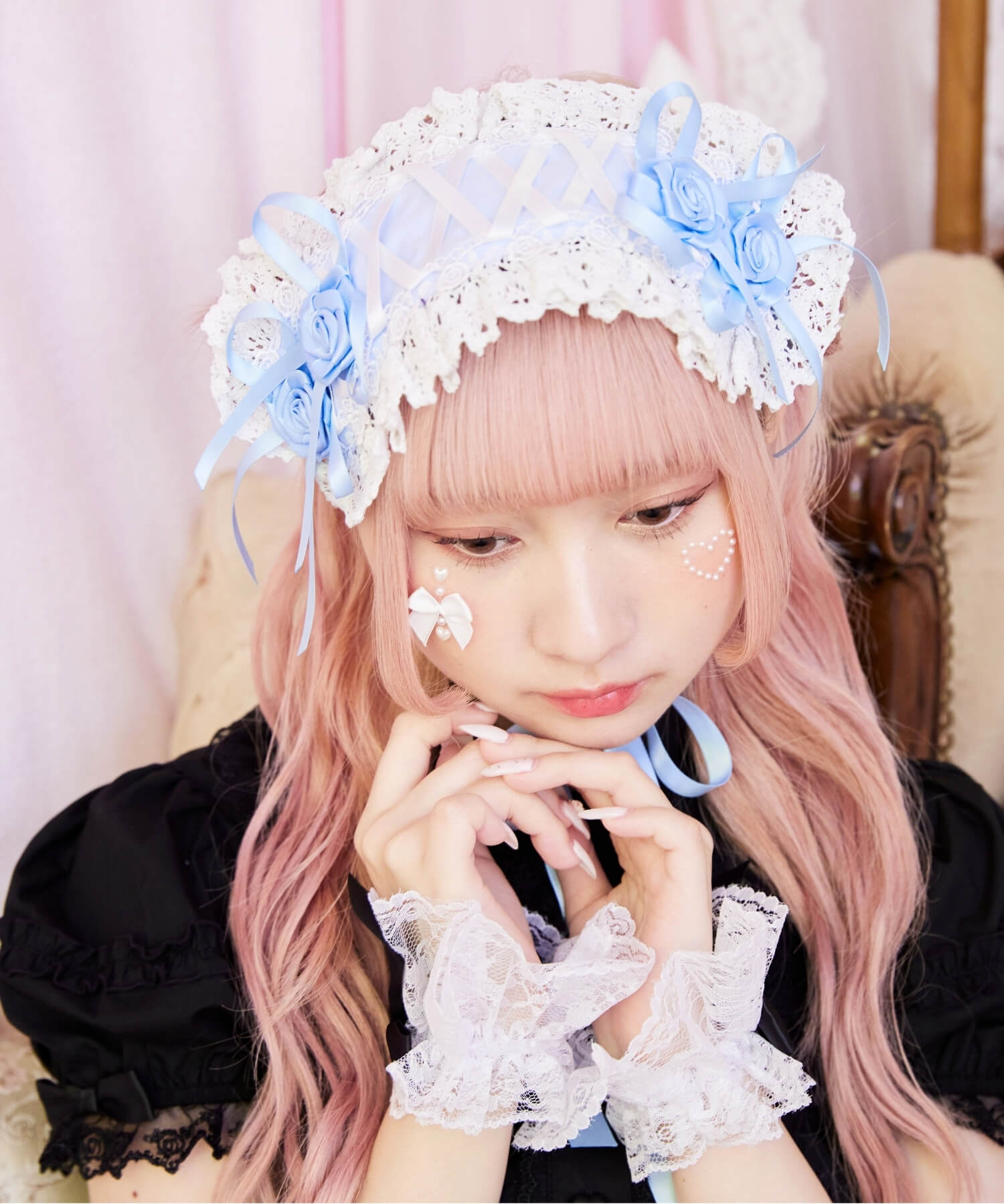 レースアップ2連薔薇ヘッドドレス