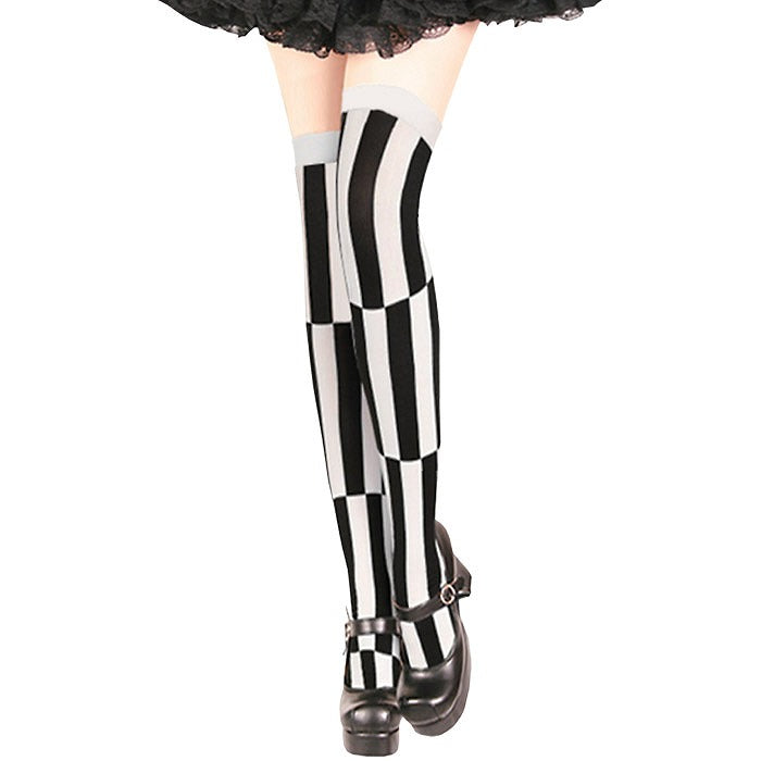 Black and white striped stripe pattern knee high socks