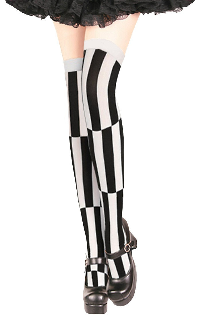 Black and white striped stripe pattern knee high socks