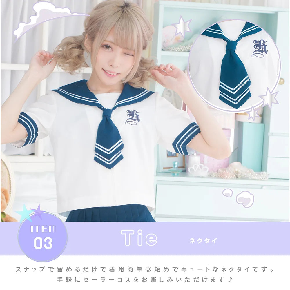 Navy blue with chest embroidery x white tone taisailer (short sleeve)