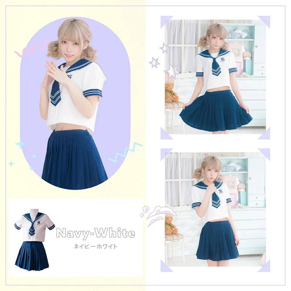Navy blue with chest embroidery x white tone taisailer (short sleeve)