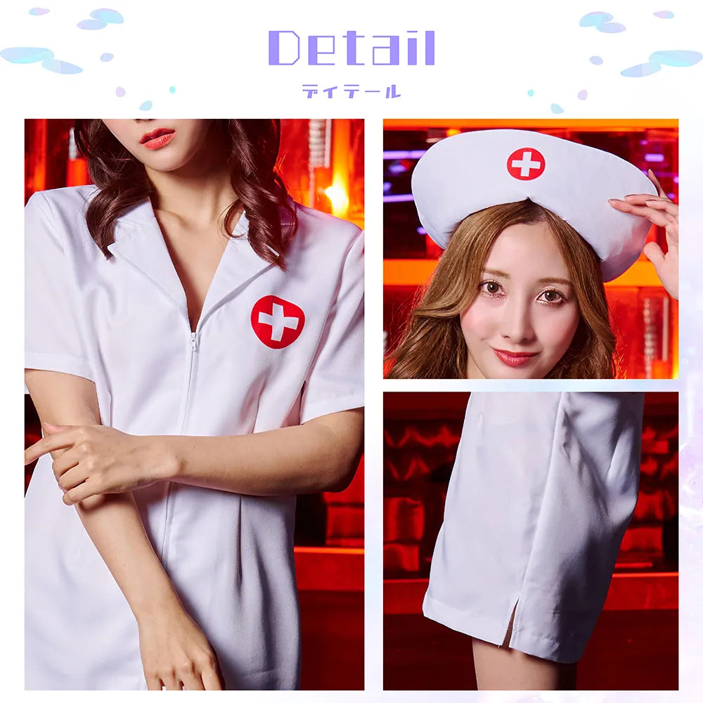 赤丸白十字ロゴ×フロントジップのミニ丈ナースコスチューム