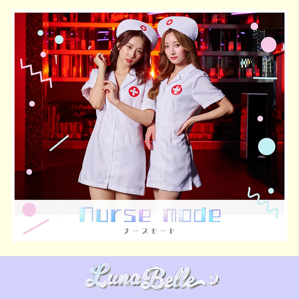 赤丸白十字ロゴ×フロントジップのミニ丈ナースコスチューム