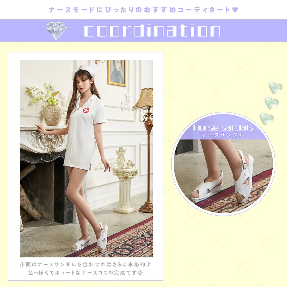 純白ジップアップミニワンピース ナースコスチューム