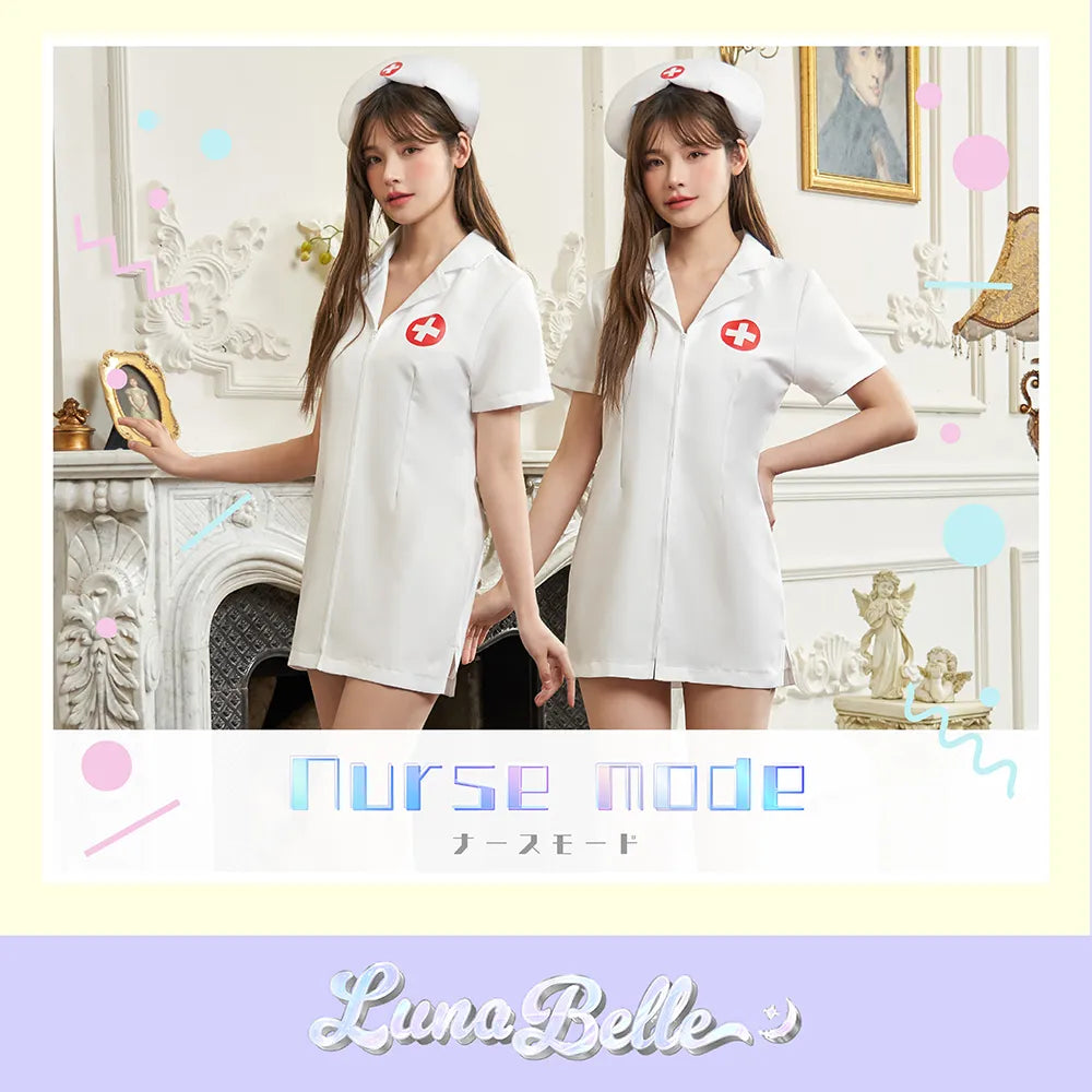 純白ジップアップミニワンピース ナースコスチューム