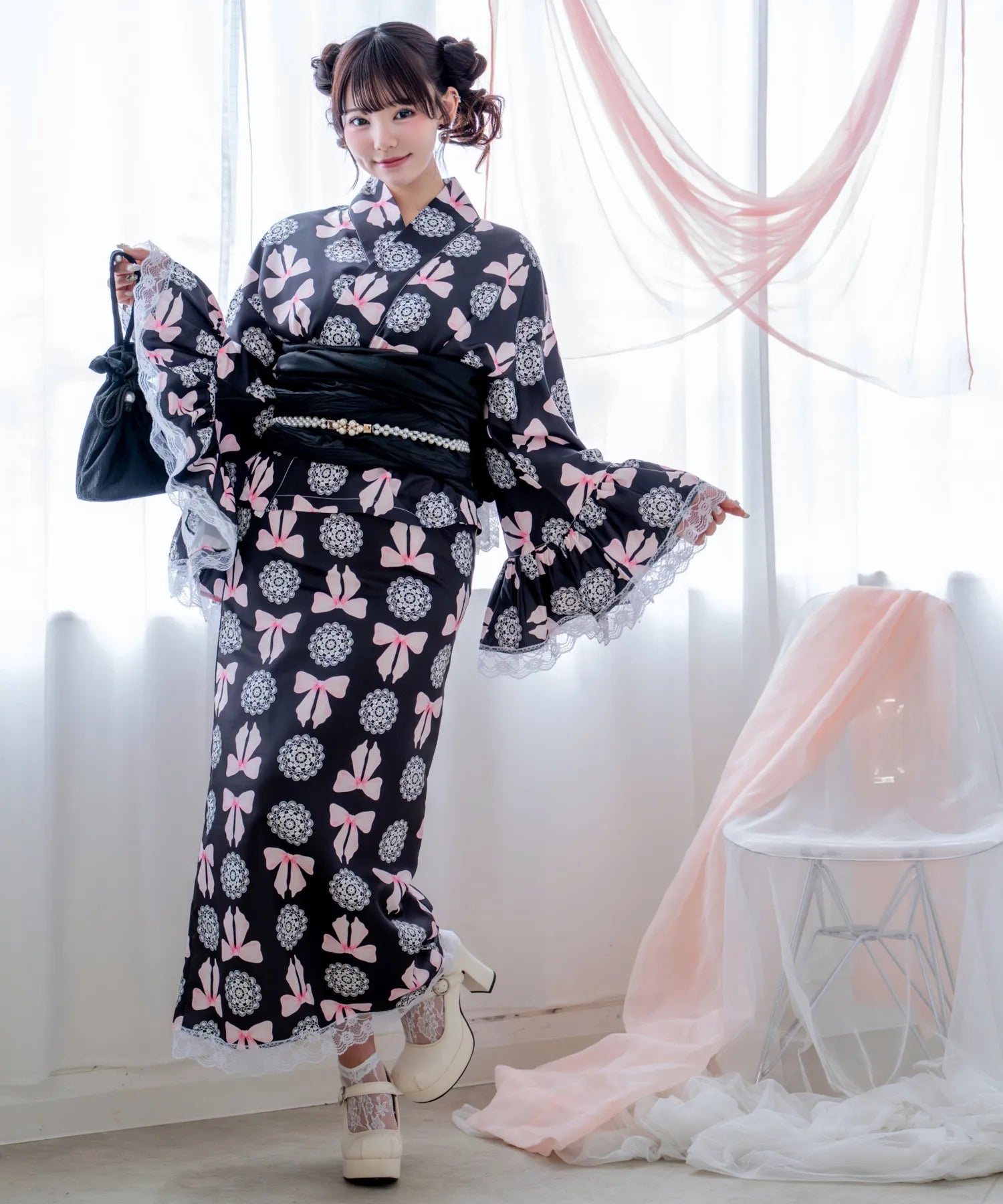 凛姫浴衣 ノワールレースドール ロリータ浴衣 単品