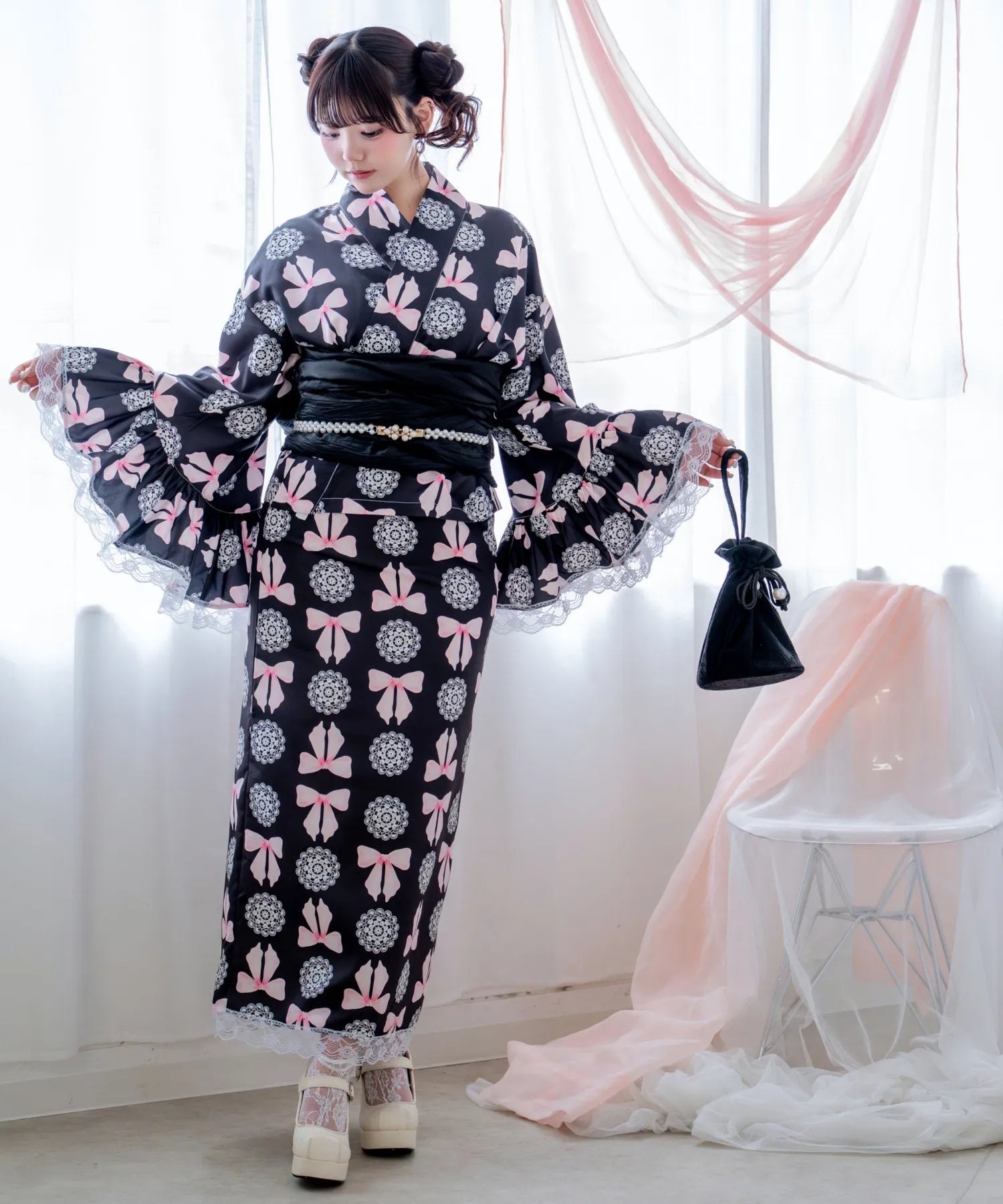 凛姫浴衣 ノワールレースドール ロリータ浴衣 単品