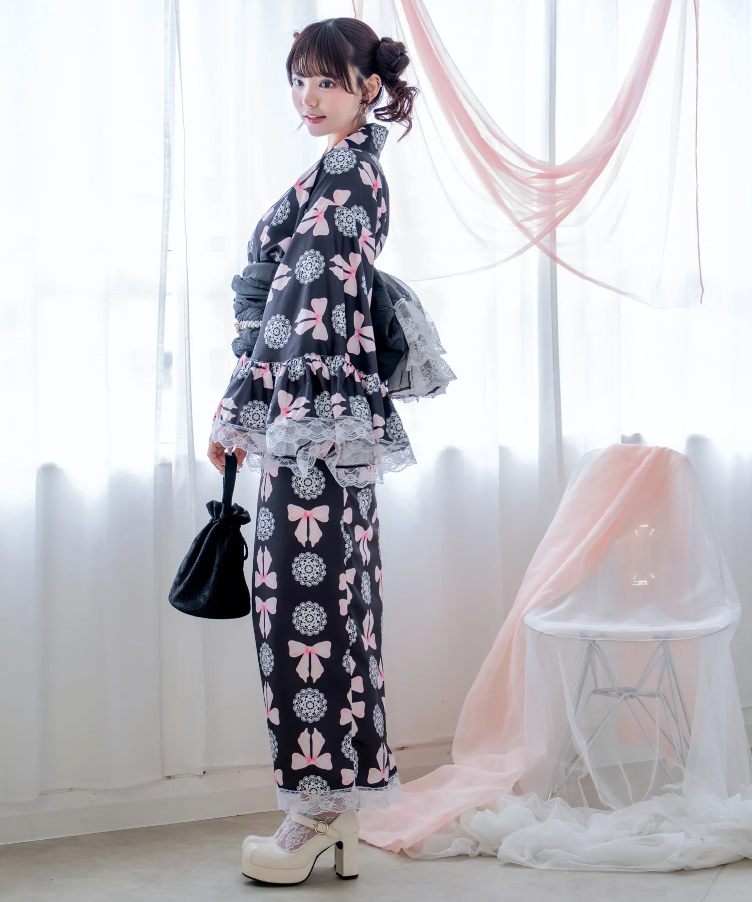 凛姫浴衣 ノワールレースドール ロリータ浴衣 単品