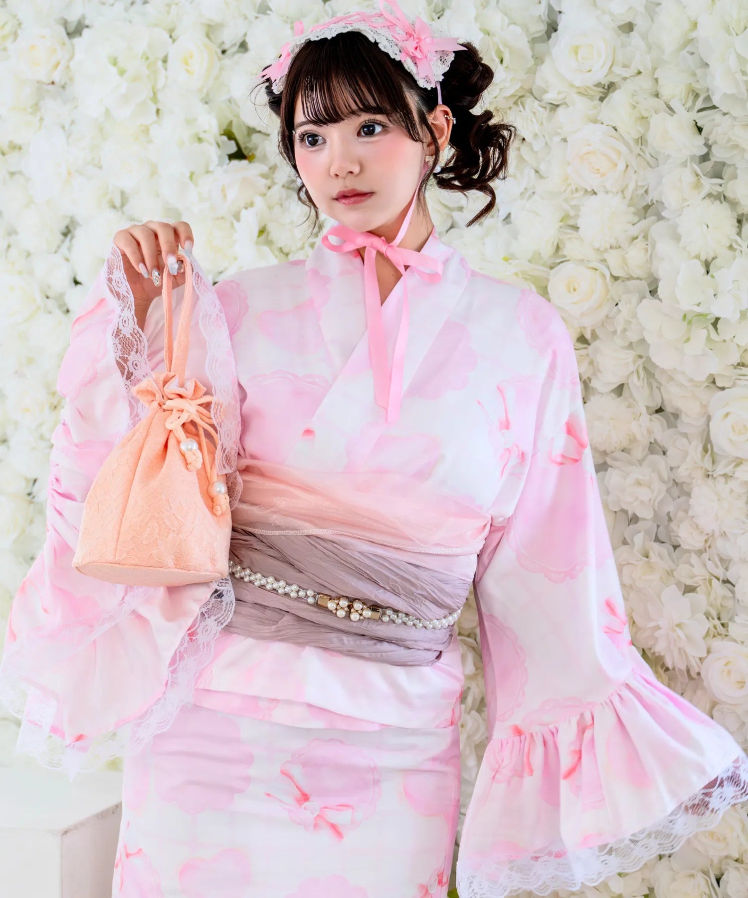 Rinhime Yukata Princess Heart Lace Lolita Yukata 3-piece Set