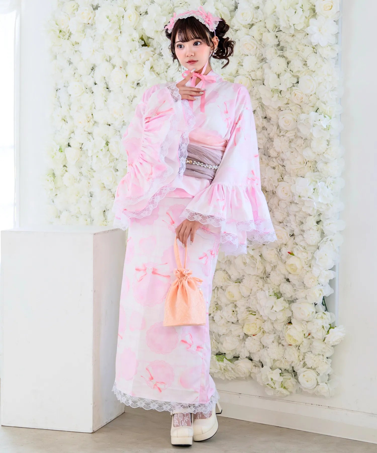 Rinhime Yukata Princess Heart Lace Lolita Yukata 3-piece Set