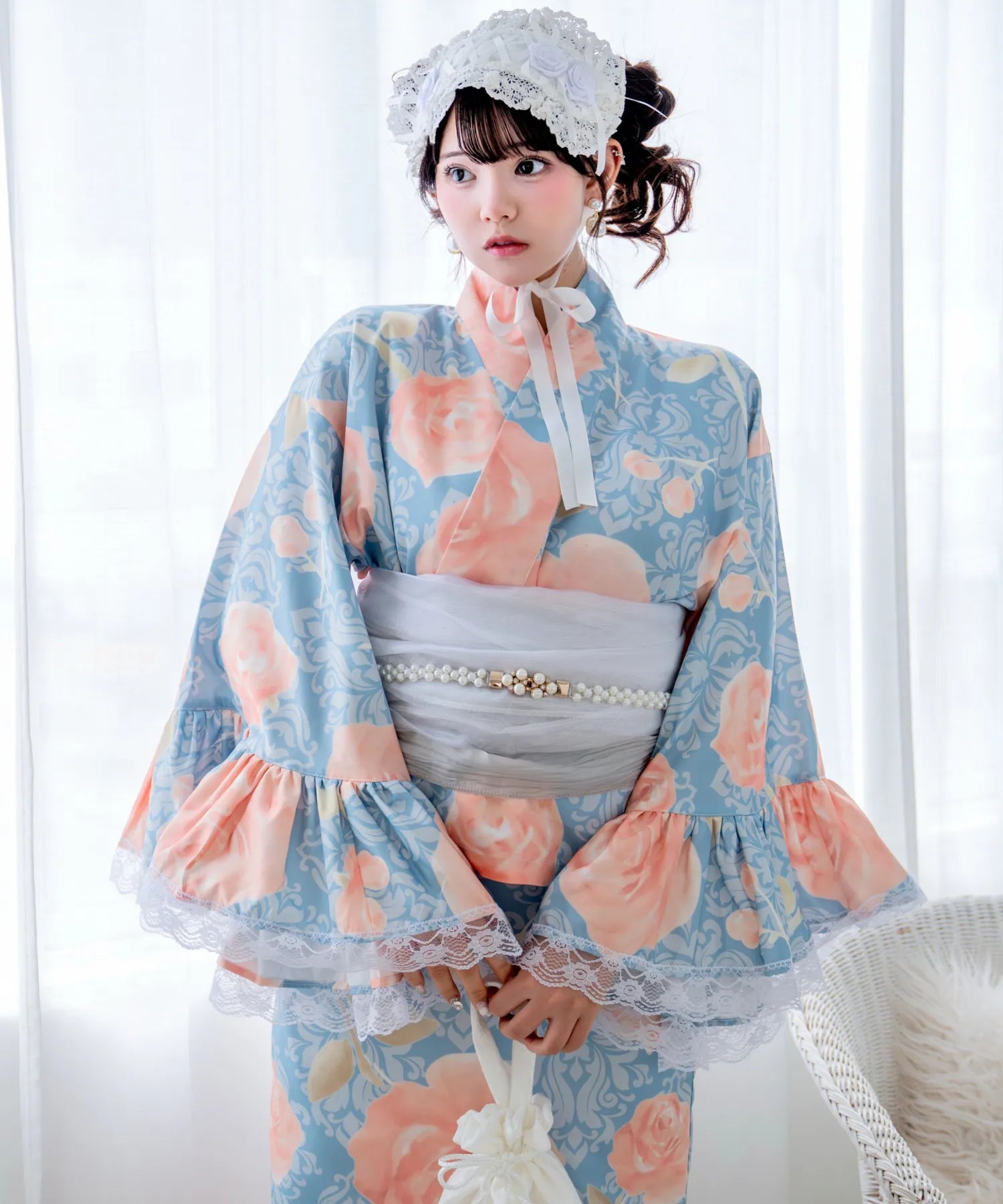 Rinhime Classical Antique Rose Lolita Yukata 3-Piece Set – Elegant Classic Lolita Japanese Yukata for Summer Festivals & Fireworks Events