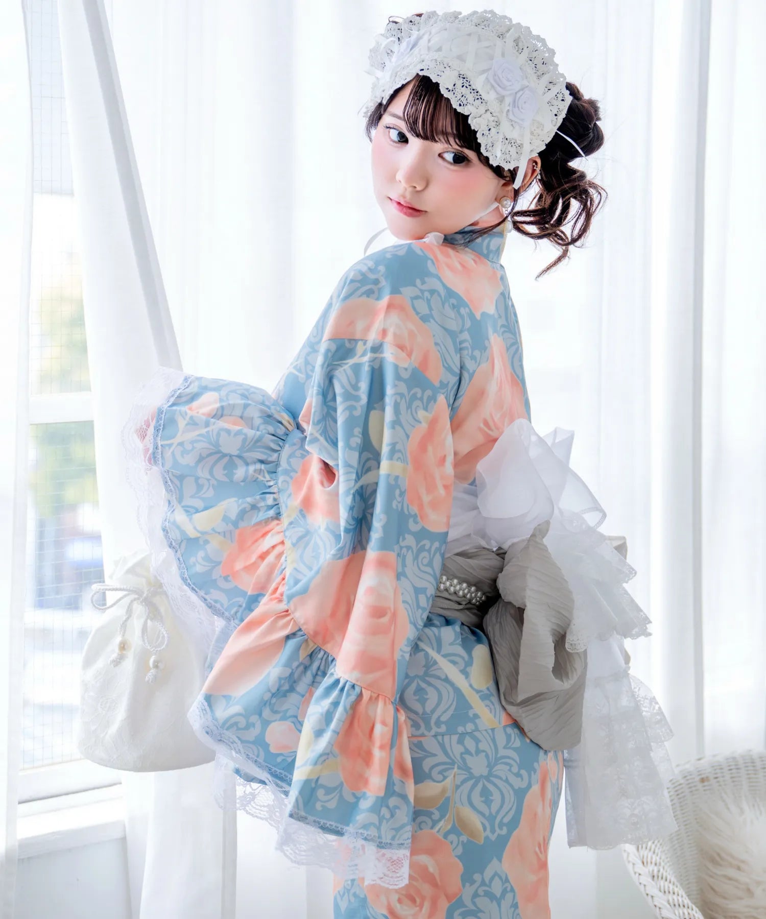 Rinhime Classical Antique Rose Lolita Yukata 3-Piece Set – Elegant Classic Lolita Japanese Yukata for Summer Festivals & Fireworks Events
