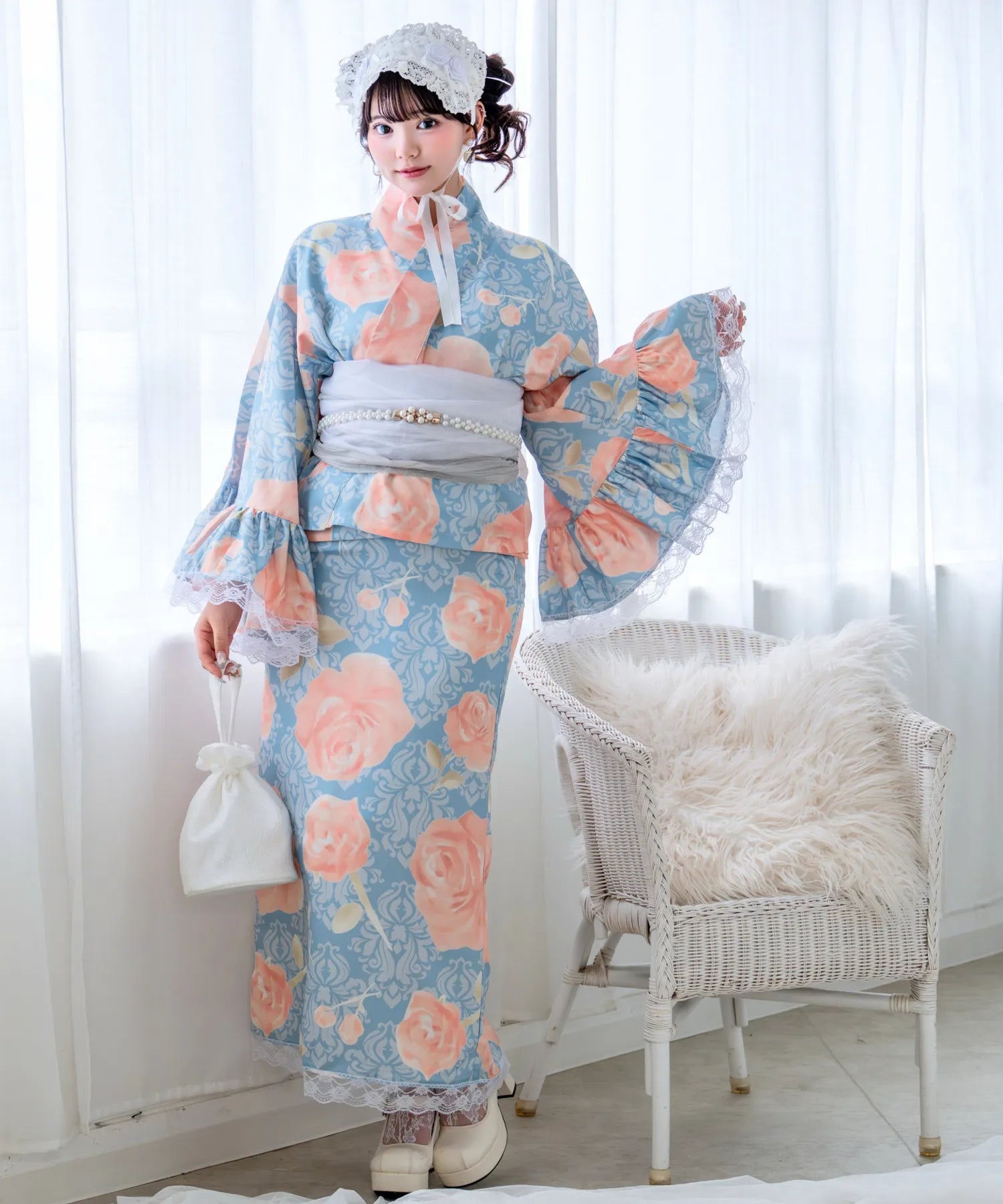 Rinhime Classical Antique Rose Lolita Yukata 3-Piece Set – Elegant Classic Lolita Japanese Yukata for Summer Festivals & Fireworks Events