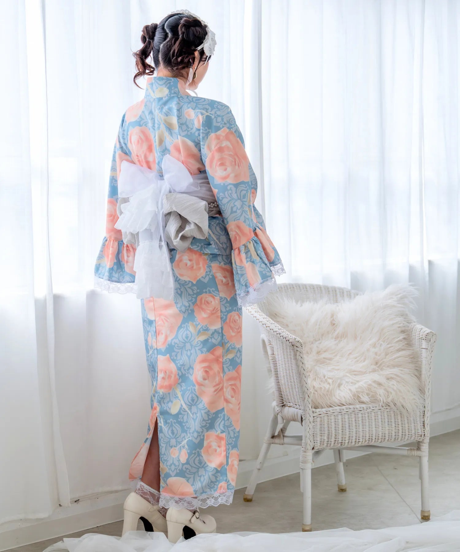 Rinhime Classical Antique Rose Lolita Yukata 3-Piece Set – Elegant Classic Lolita Japanese Yukata for Summer Festivals & Fireworks Events
