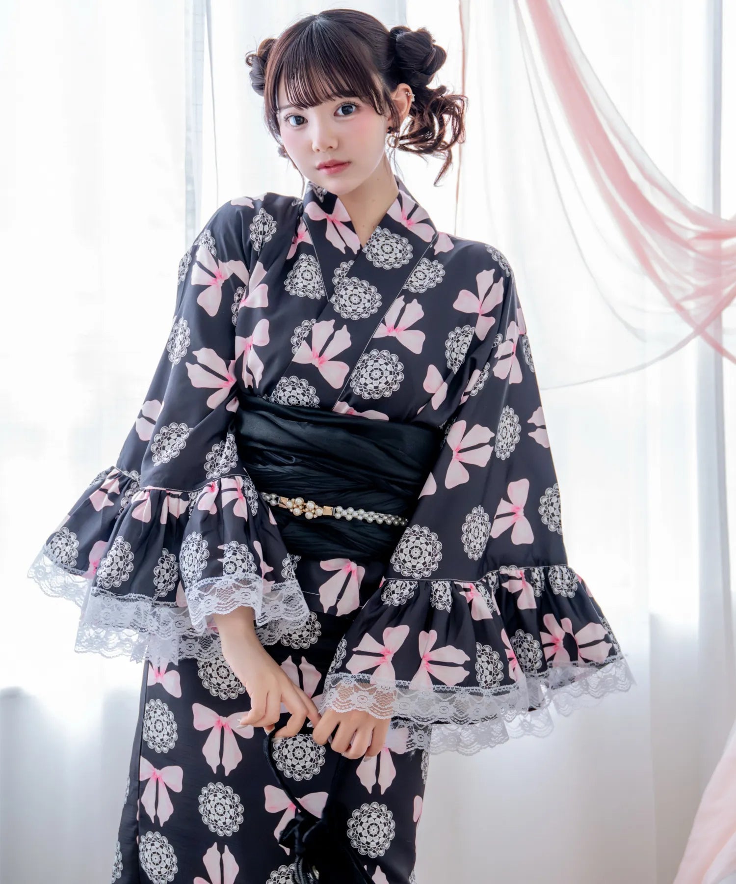 【予約商品 ❘ 5/20までに出荷予定】凛姫浴衣 ノワールレースドール ロリータ浴衣 3点セット