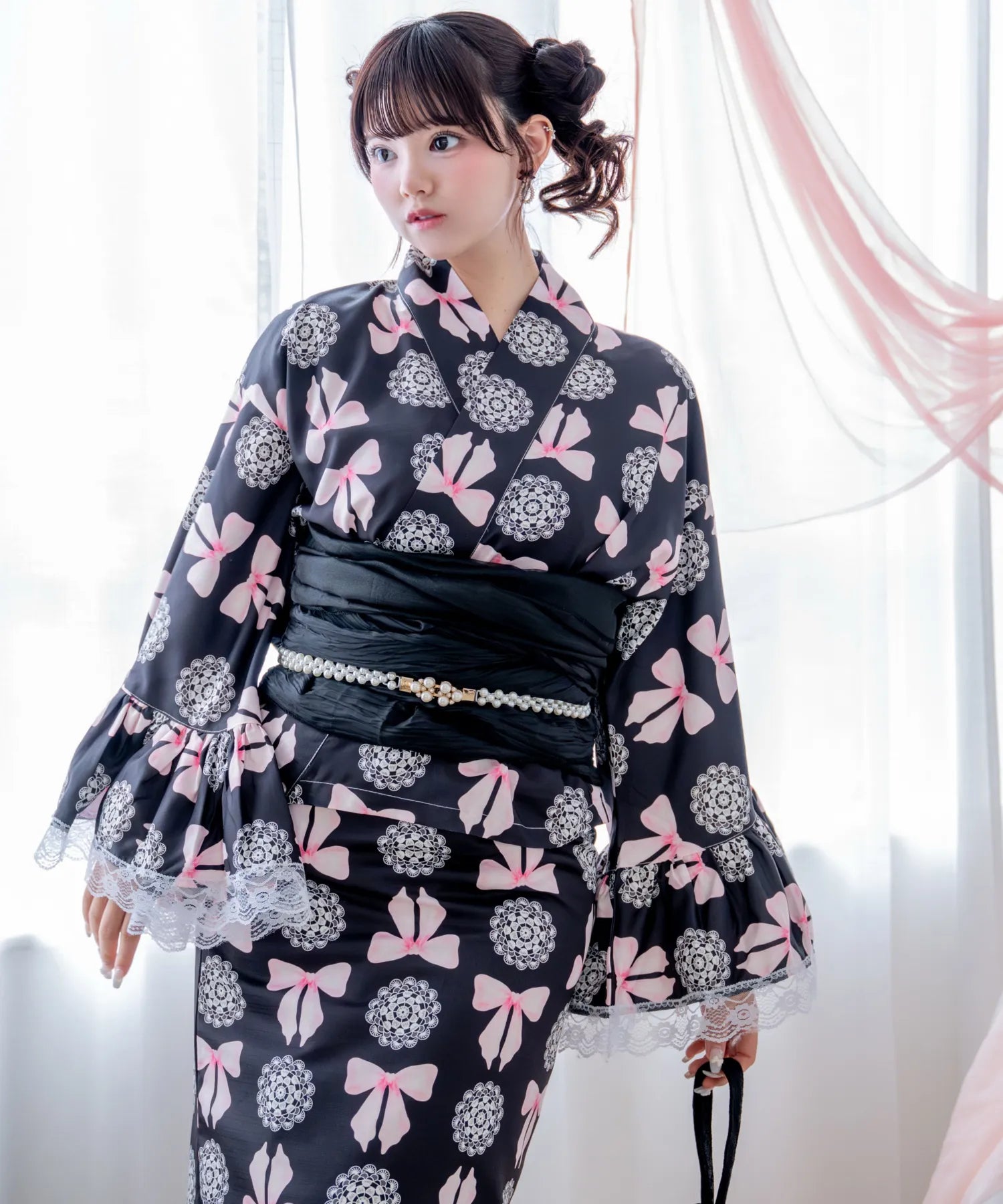 【予約商品 ❘ 5/20までに出荷予定】凛姫浴衣 ノワールレースドール ロリータ浴衣 3点セット