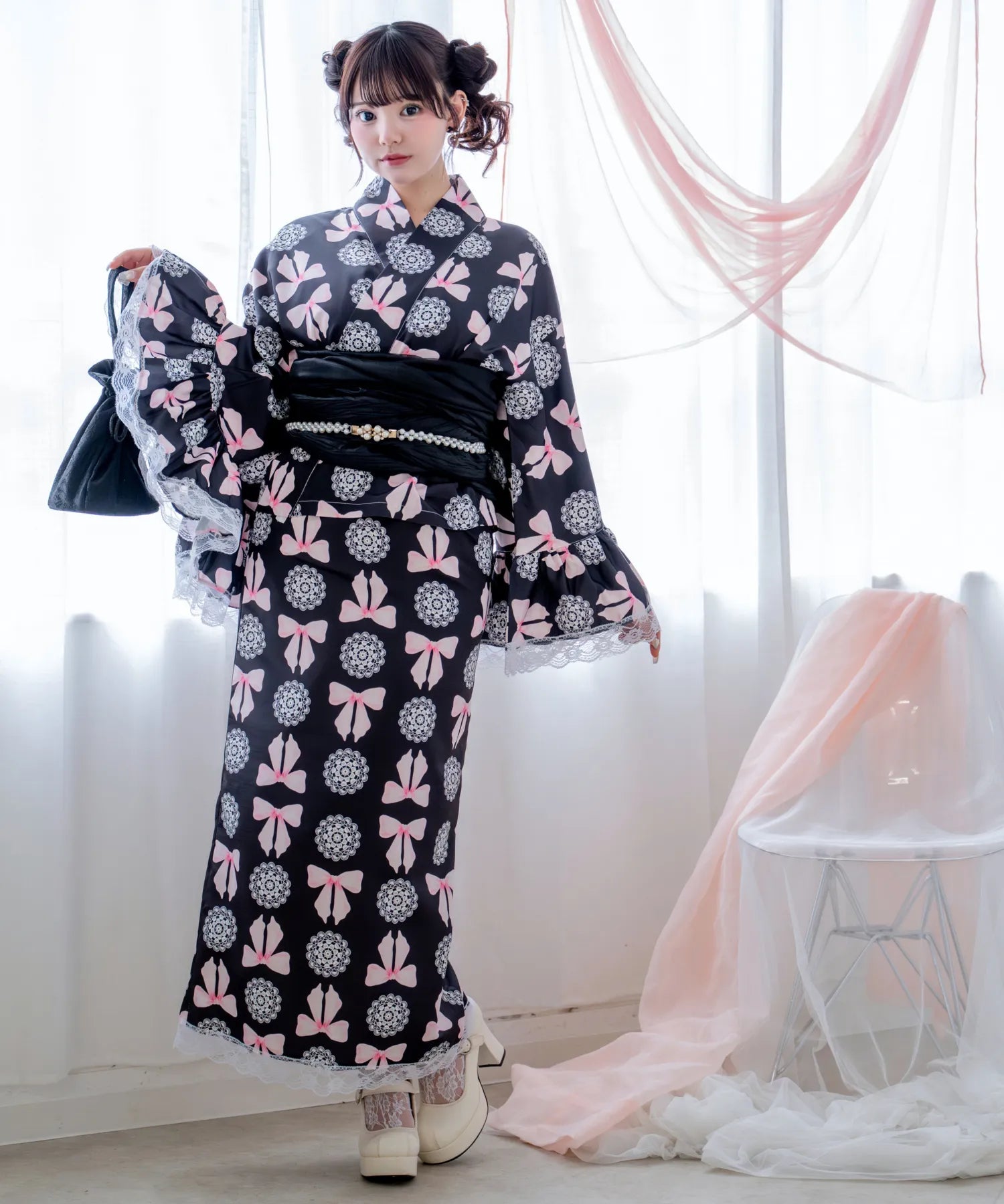Princess Rina Yukata, Noir Lace Doll Lolita Yukata, 3-piece set