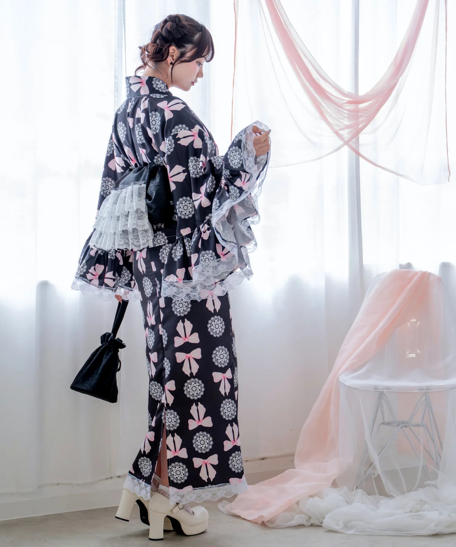 Princess Rina Yukata, Noir Lace Doll Lolita Yukata, 3-piece set